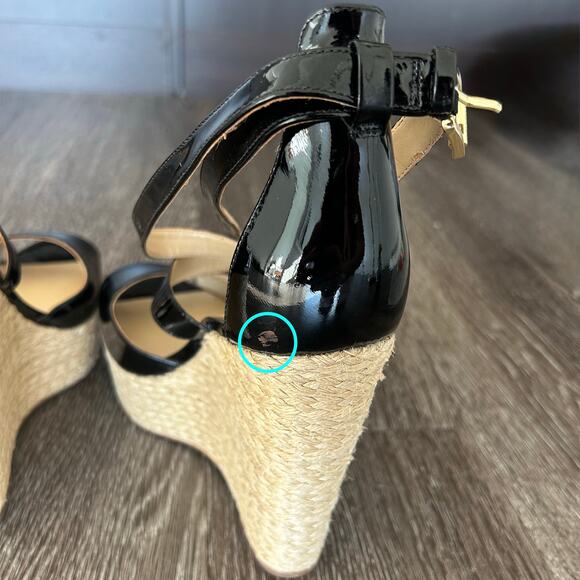 Michael Kors Gabriella Black Patent Leather Espadrille Wedges Platform Sandals - Picture 12 of 16